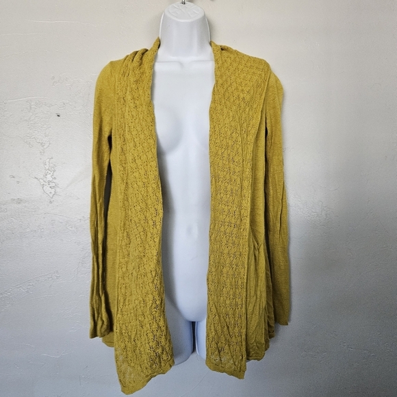 Angel of the North Women's Small Golden Yellow Cardigan Draped Front Linen Blend - Picture 1 of 10